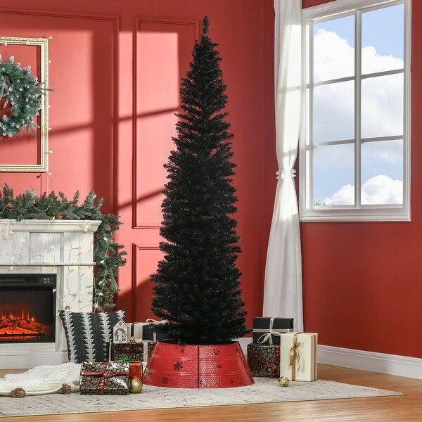 HOMCOM 7' Hinged Noble Fir Unlit Slim Christmas Tree with Stand