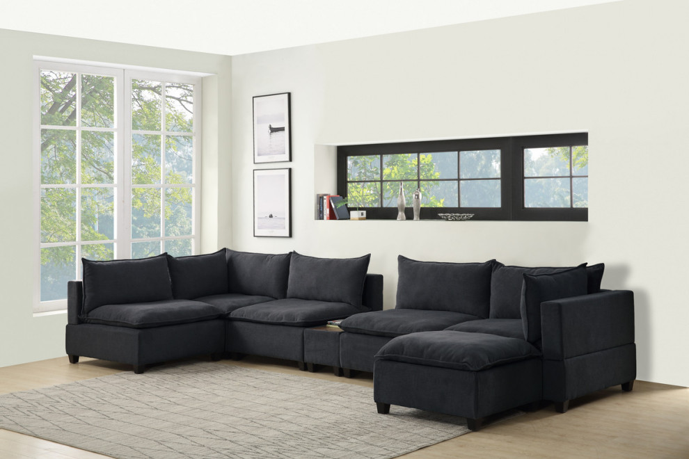 Madison Dark Gray 7 Piece Modular Sectional Chaise  USB Storage Console Table   Transitional   Sectional Sofas   by Kolibri Decor  Houzz