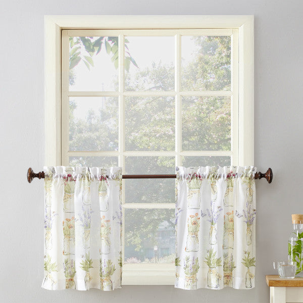 No. 918 Evesgarden Semi-Sheer Rod Pocket Kitchen Curtain Tier Pair, 54x36, White