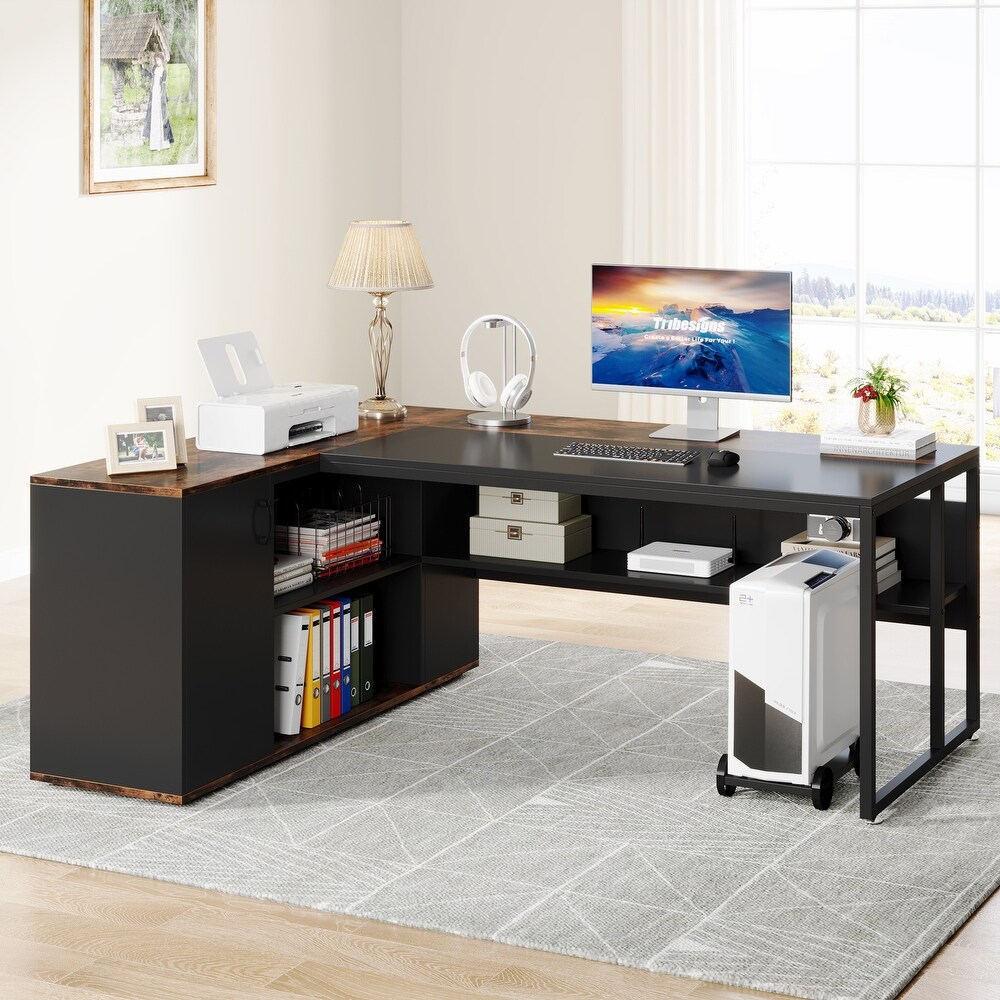 71 inch L Shaped Computer Desk with Cabinet