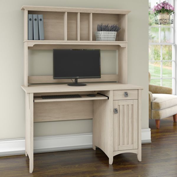 Bush Furniture Salinas Small Computer Desk with Hutch in Antique White