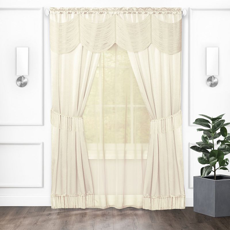 Kate Aurora Satin Chic Complete Attached Window Curtain， Tiebacks and Valance Set