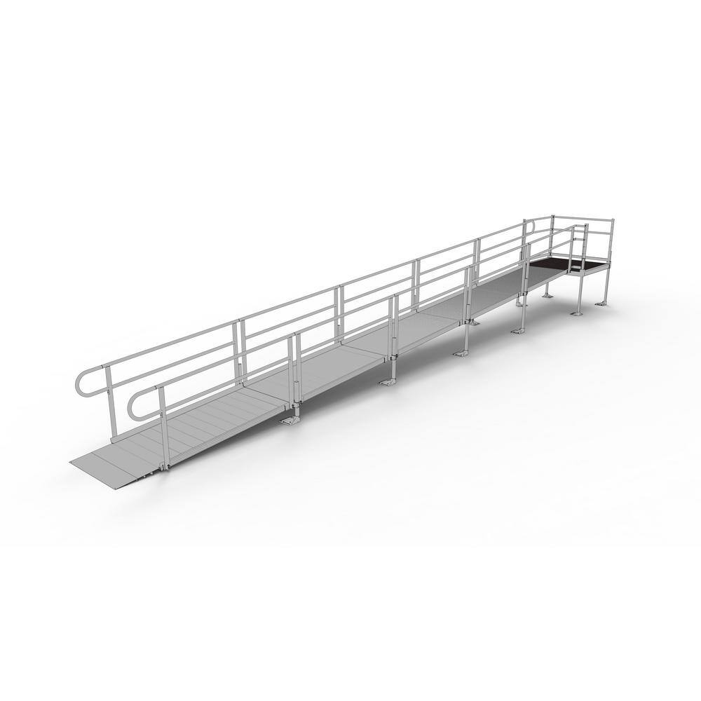 EZ-ACCESS PATHWAY 30 ft. Straight Aluminum Wheelchair Ramp Kit with Solid Surface Tread 2-Line Handrails and 4 ft. Top Platform PS30S44T