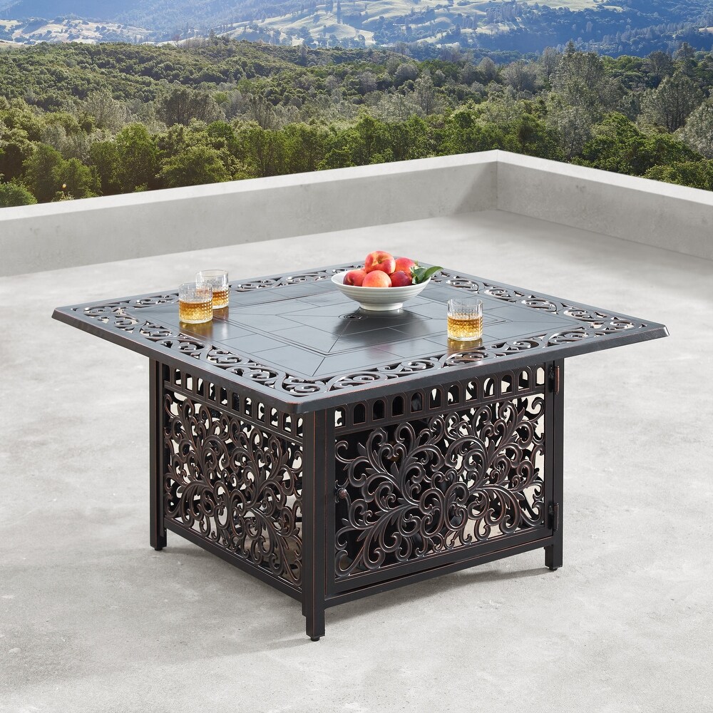 Aluminum 42in Fire Table Set with Four Swivel Rockers   Accessories