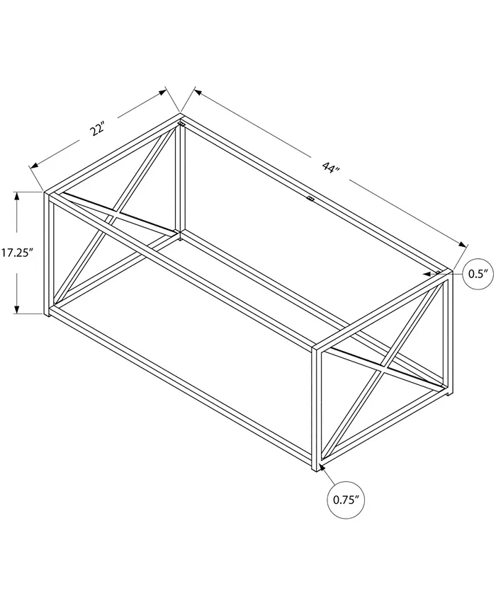 Monarch Specialties Tempered Glass 44L Coffee Table in Gold