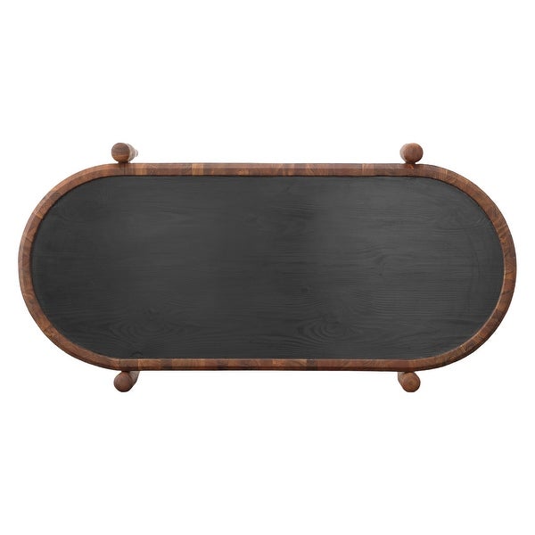 50， 39 Inch 2 Piece Oval Acacia Wood and Metal Nesting Coffee Table Set， Brown and Black