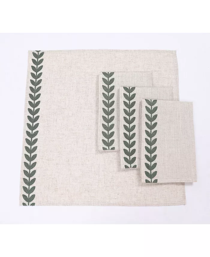 Manor Luxe Cute Leaves Crewel Embroidered Napkins 20 x 20 Set of 4