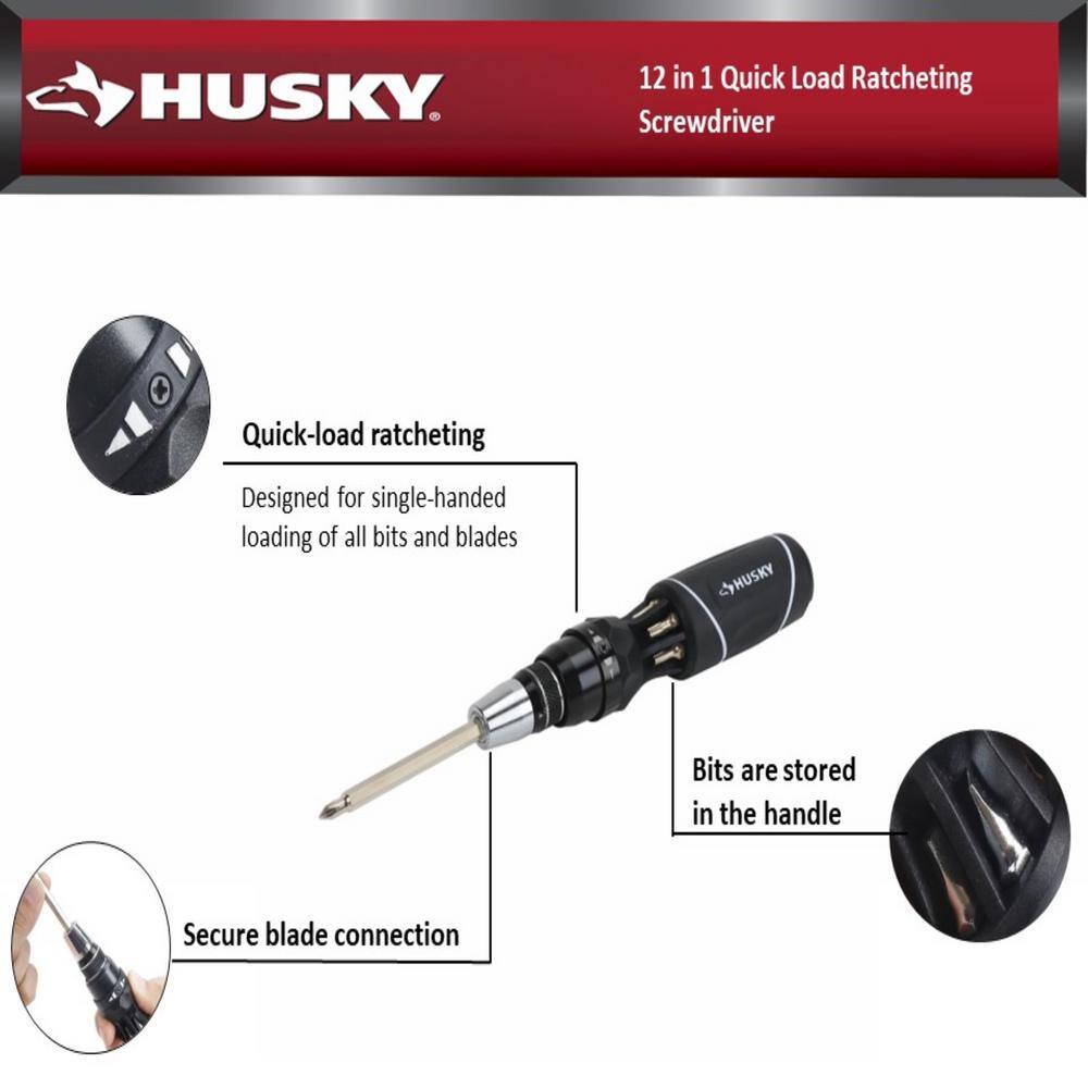 Husky 12 in 1 Quick Load Ratcheting Screwdriver 00009