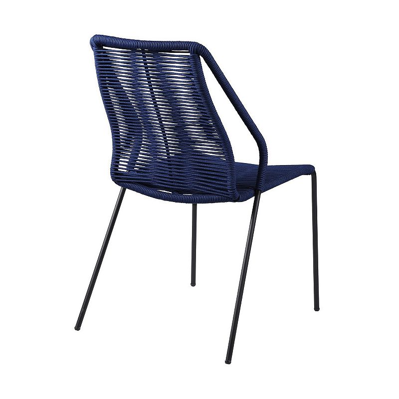 Indoor Outdoor Dining Chair with Fishbone Woven Seating， Set of 2， Blue