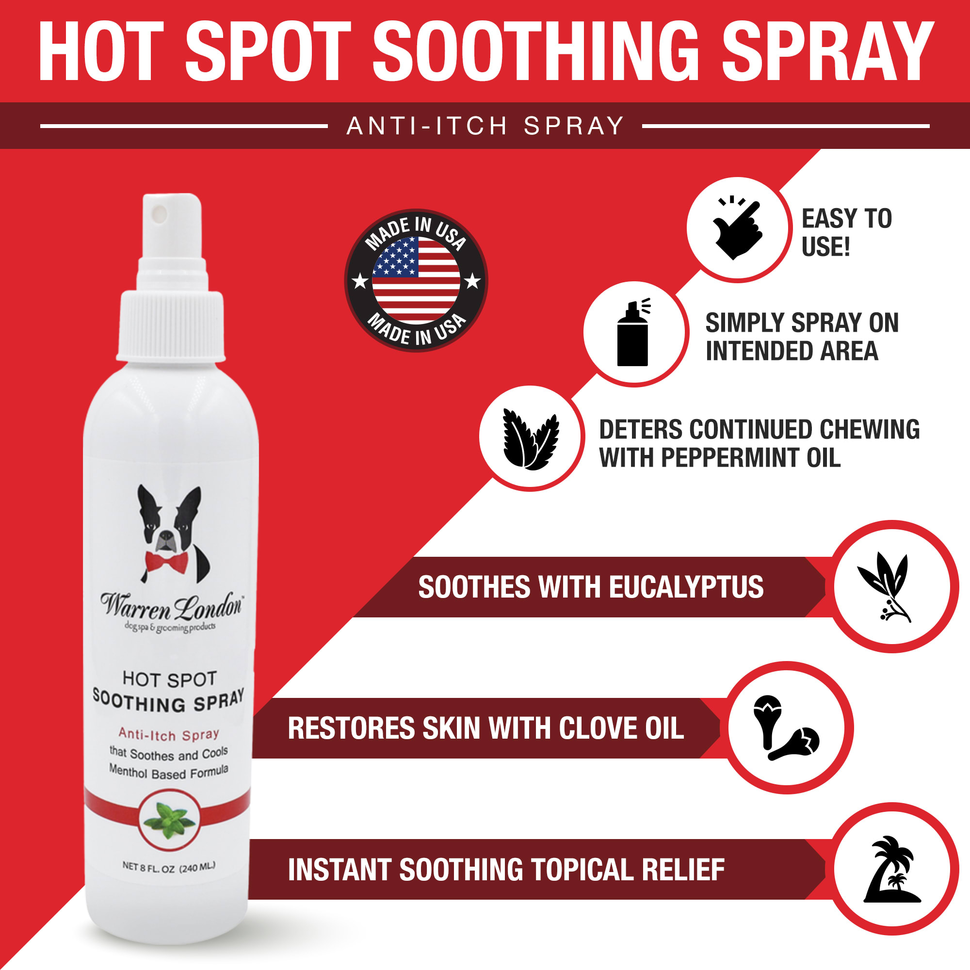 WARREN LONDON Hot Spot Soothing Spray for Dogs， 8 fl. oz.