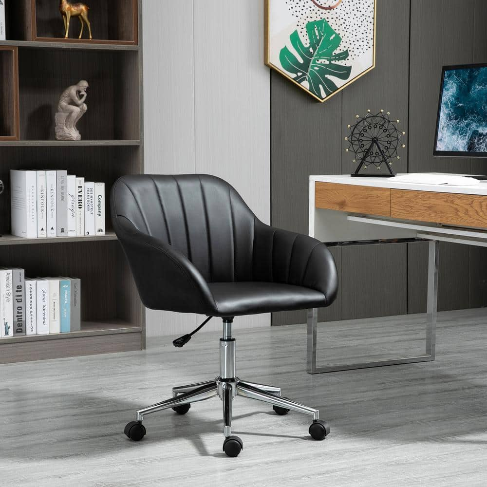 Vinsetto Black, Mid-Back Home Office Chair Adjustable Height Computer Desk Chair with Padded Back and Armrests, PU Leather 921-439BK