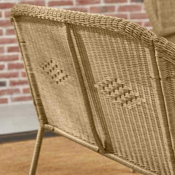 Hampton Bay Rosemont Light Brown Steel Wicker Outdoor Patio Loveseat with Putty Tan Cushion 65-913BR44-1