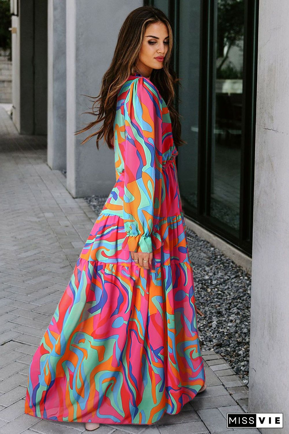 Multicolor Wild Lotus Ruffle Tiered Maxi Dress