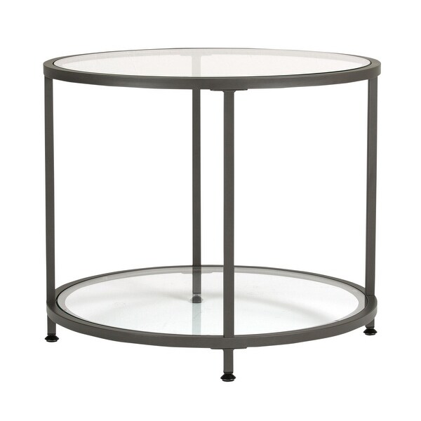 Carbon Loft Heimlich Round Glass Side Table with Metal Frame