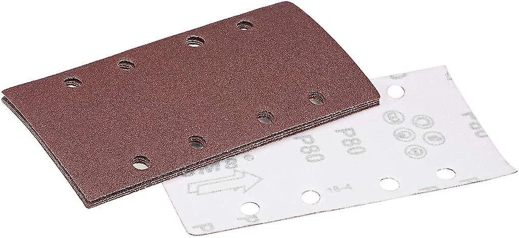 80 Grit 1/3 Sanding Sheet Sander Sandpaper Hook And Loop Pads 8 Hole 5pcs