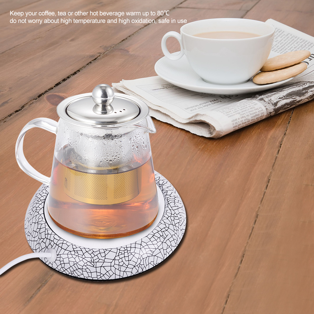 HERCHR Cup Warmer， USB Wood Grain Cup Warmer Heat Beverage Mug Mat Office Tea Coffee Heater Pad， Cup Warmer Mat