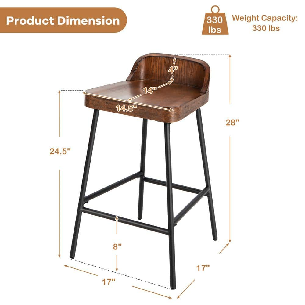 Costway 28 in. Industrial Brown Low Back 24.5 in. Bar Stool Counter Height Saddle Seat Kitchen Stool JV10406CF