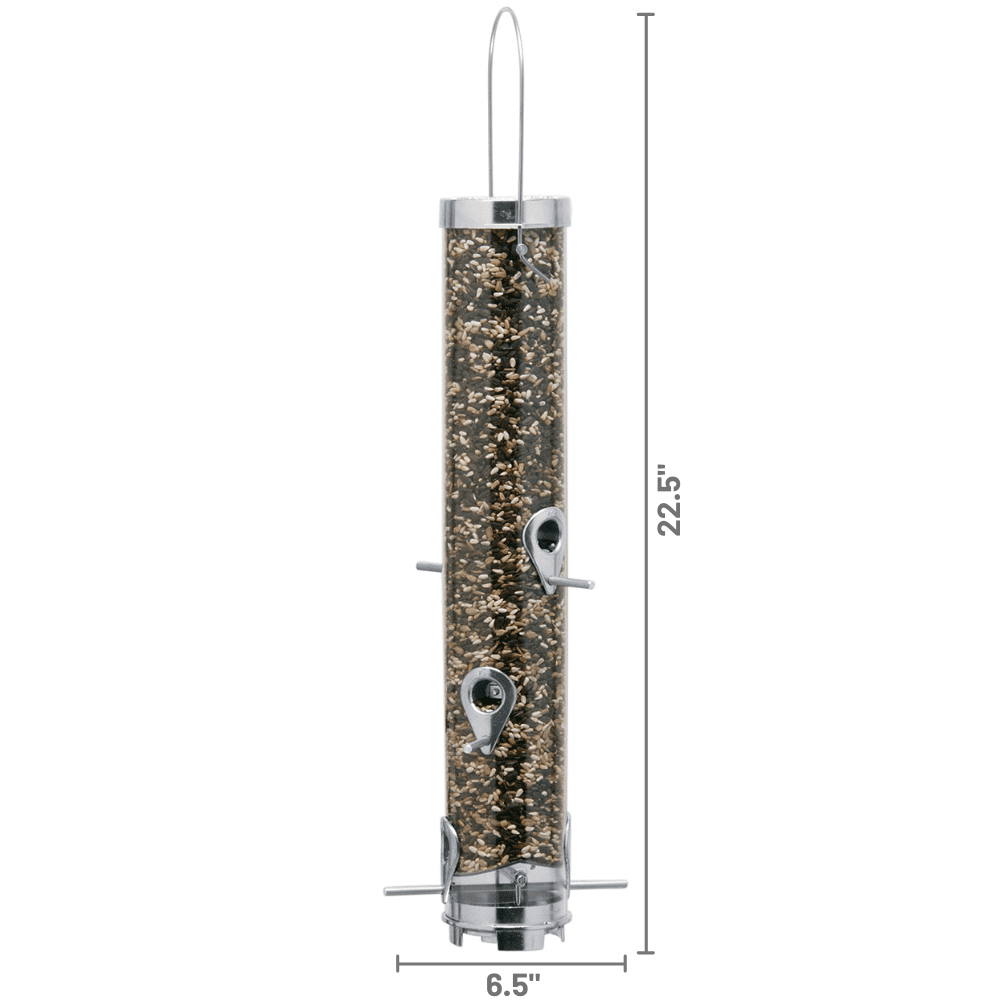 Droll Yankees 22.5-inch Tube Bird Feeder， 2.5 lb Capacity， Silver