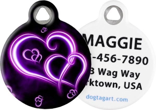 Dog Tag Art Neon Purple Hearts Personalized Dog and Cat ID Tag