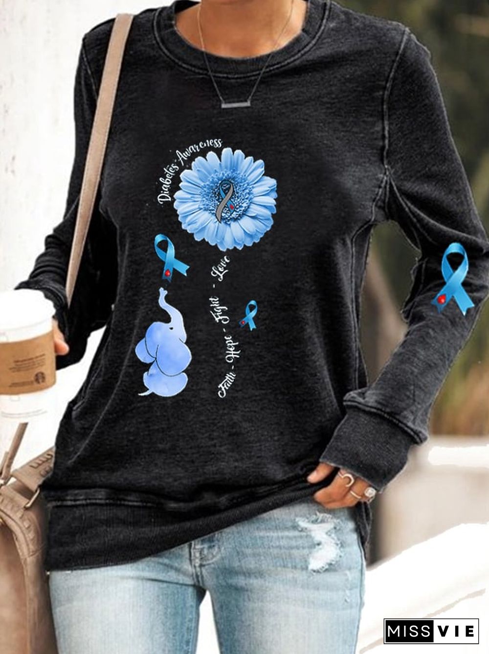 Women's Diabetes Awareness Faith Hove Fight Love Sunflower Diabetes Eleplant Sweatshirt