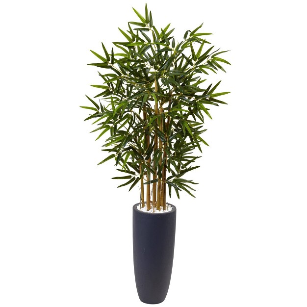 Nearly Natural 4-ft Bamboo Tree In Gray Cylinder Planter