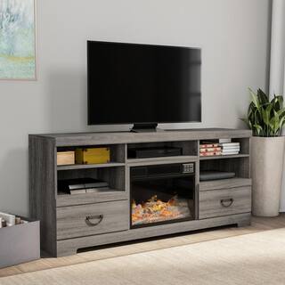 Northwest 65 in. Freestanding Electric Fireplace TV Stand Console in Woodgrain Black-Brown HW0200157