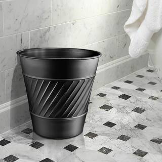 Monarch Abode Handcrafted Crest and Wave Embossed Metal Wastebasket (Black) 39128