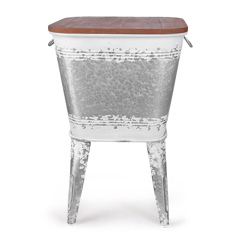 Farmhouse Accent Side Table - Galvanized Rustic End Table. Metal Storage Bin