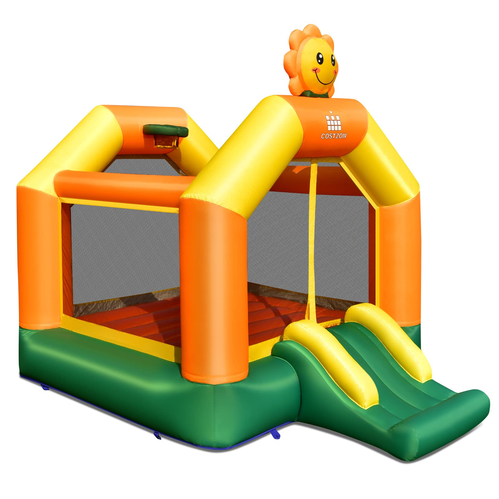 Costzon Inflatable Bounce House, Sunflower Theme Jump with Slide Bouncer w/ Jumping Area