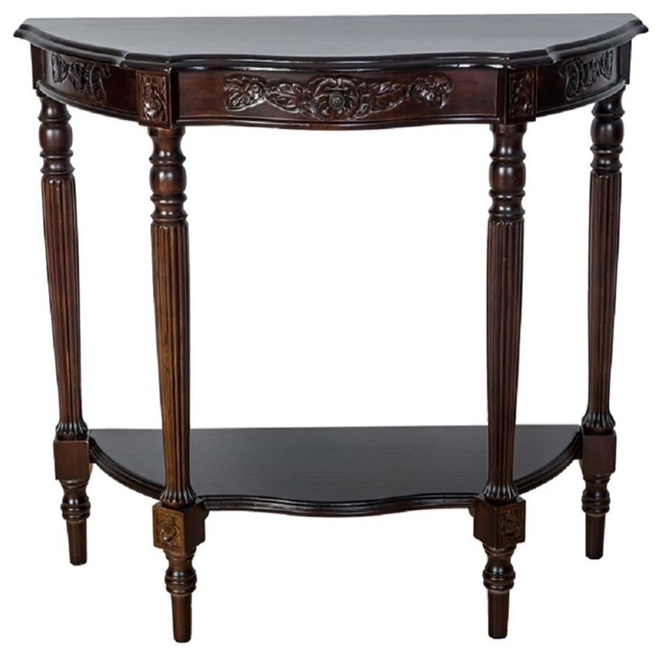 Floral vine console 34Wx14Dx32 quotH brown wooden table with one drawer   Traditional   Console Tables   by Homesquare  Houzz