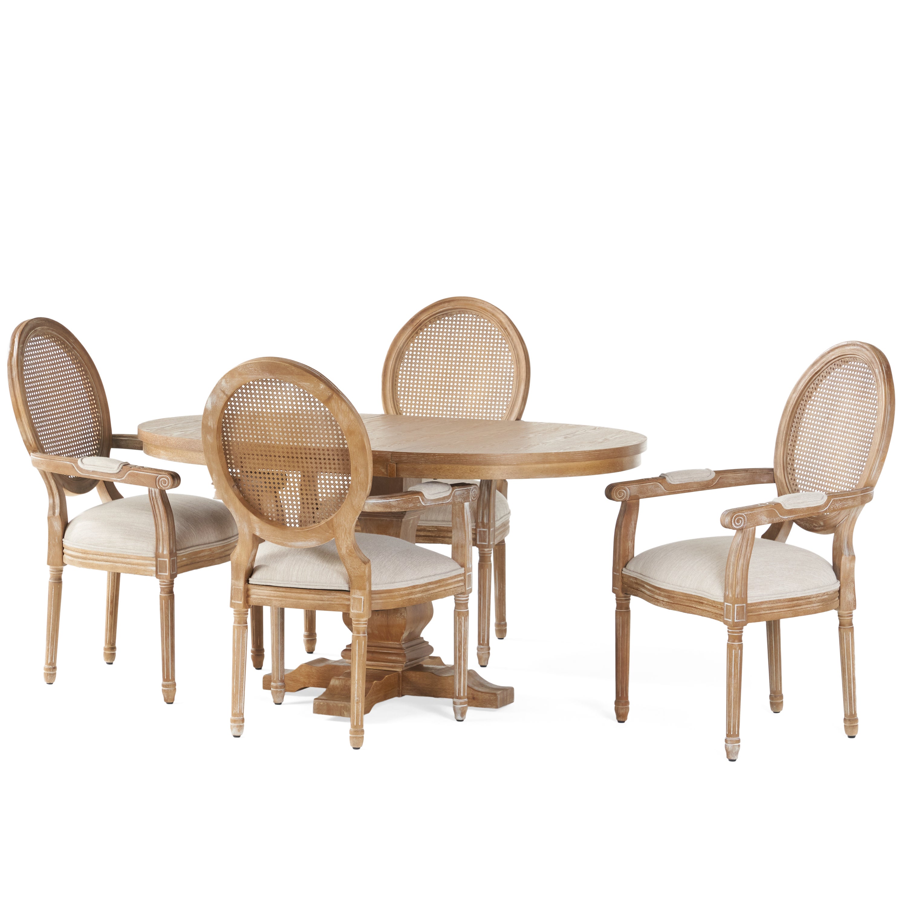 Ismay French Country Wood and Cane 5-Piece Expandable Oval Dining Set