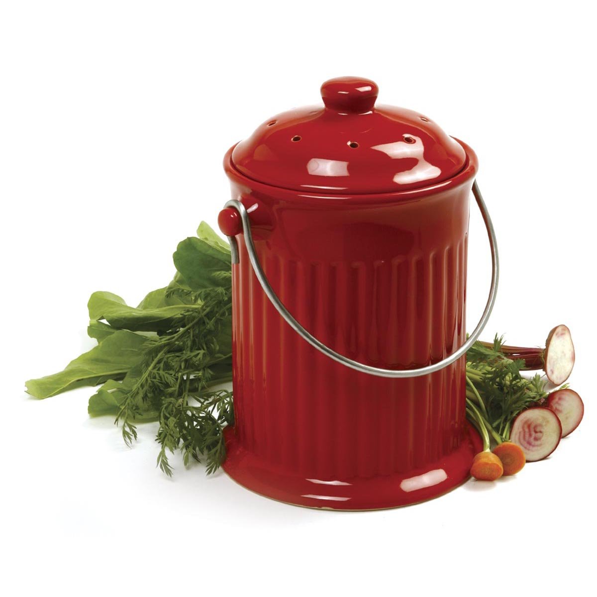 norpro 1 gallon ceramic compost keeper, red