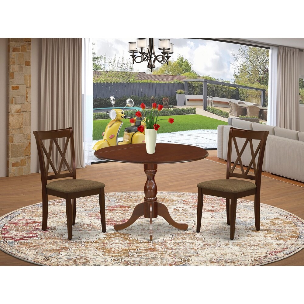 East West Furniture 3 Piece Kitchen Table Set Contains a Round Dining Table and 2 Dining Room Chairs  (Finish   Seat Options)