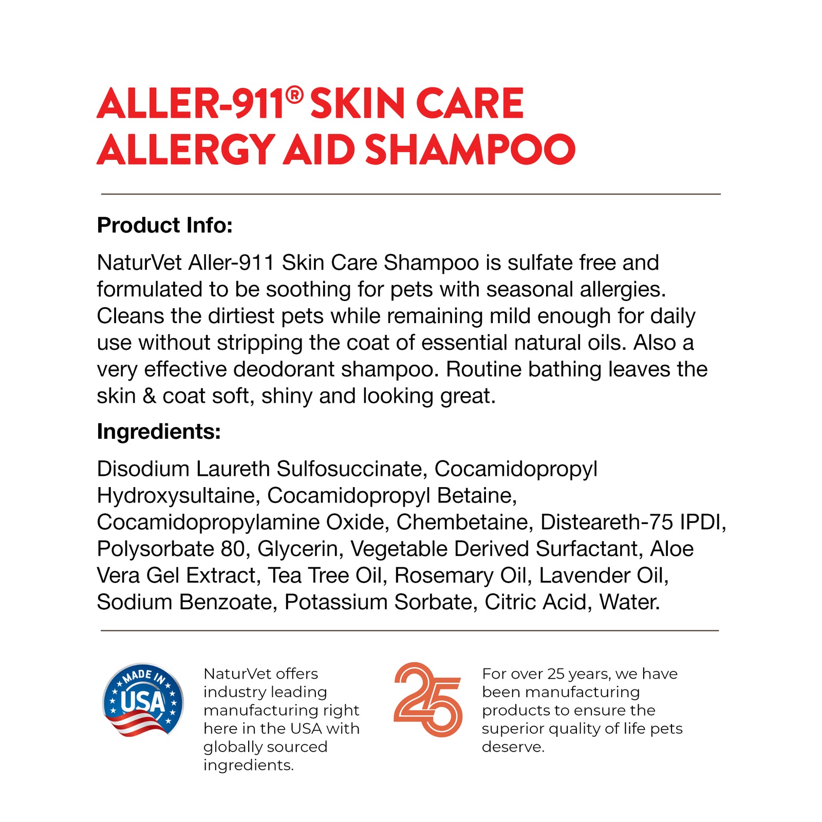 NaturVet Aller911 Skin Care Allergy Aid Shampoo for Dogs and Cats