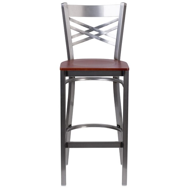 X Back Metal Restaurant Barstool - Vinyl Seat - 17