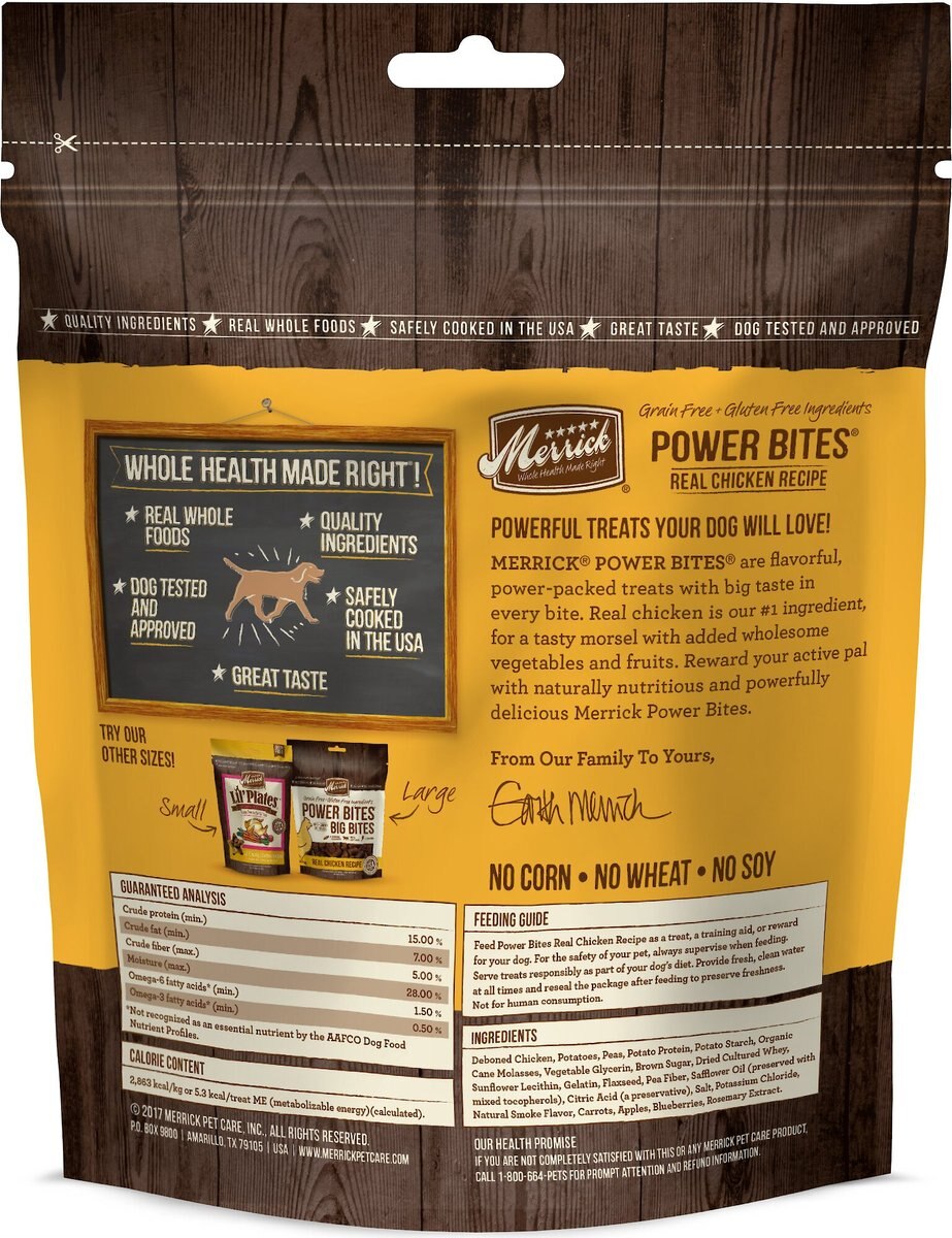 Merrick Power Bites Real Chicken Recipe Grain-Free Soft and Chewy Dog Treats