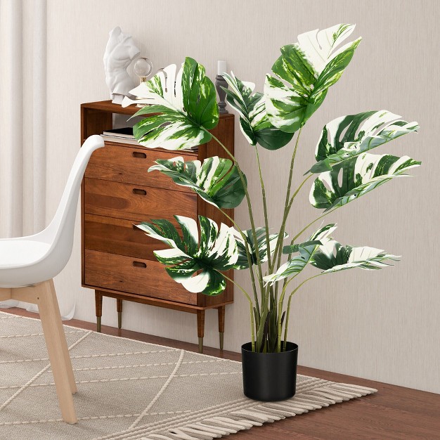 Tangkula 4ft Artificial Monstera Deliciosa Tree 2-pack Fake Plant Faux Tree For Decor