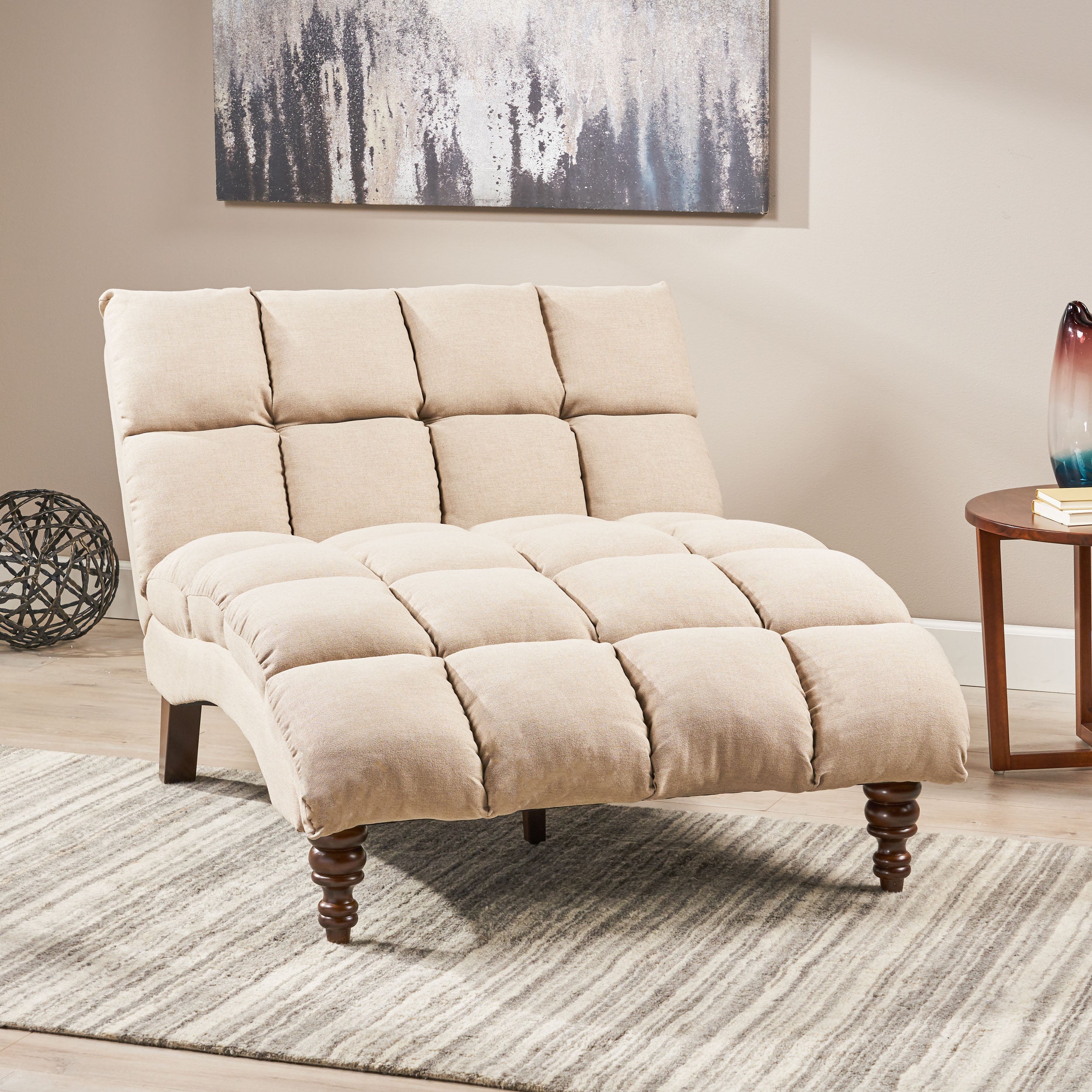 Olympia Modern Tufted Fabric Double Chaise Lounge