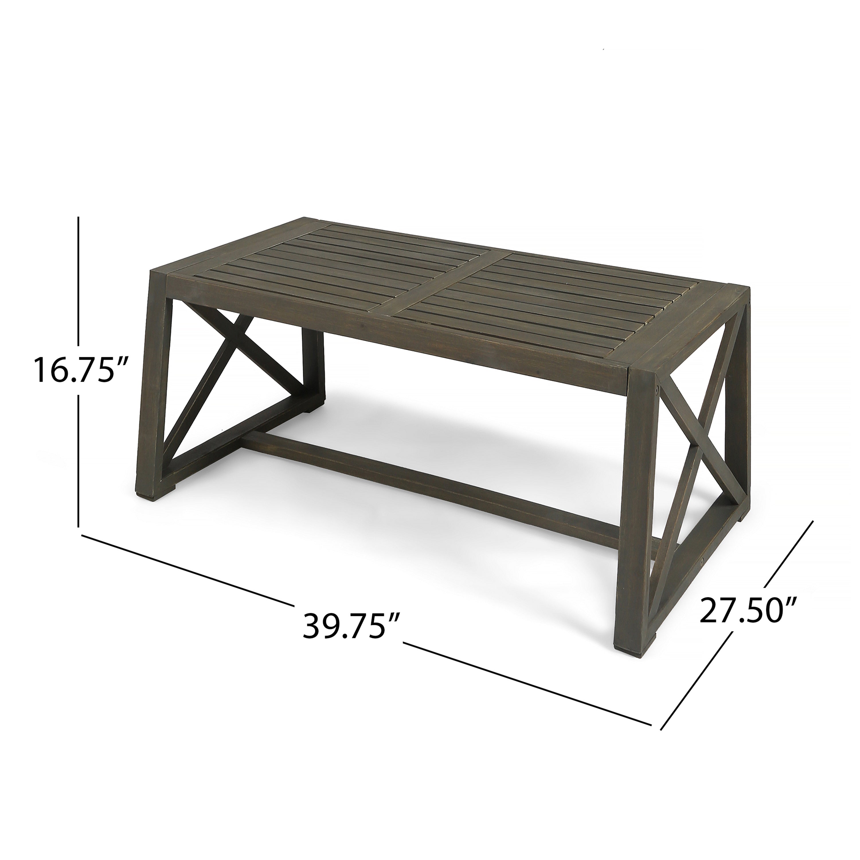 Hazel Outdoor Acacia Wood Loveseat with Coffee Table Set with Cushions