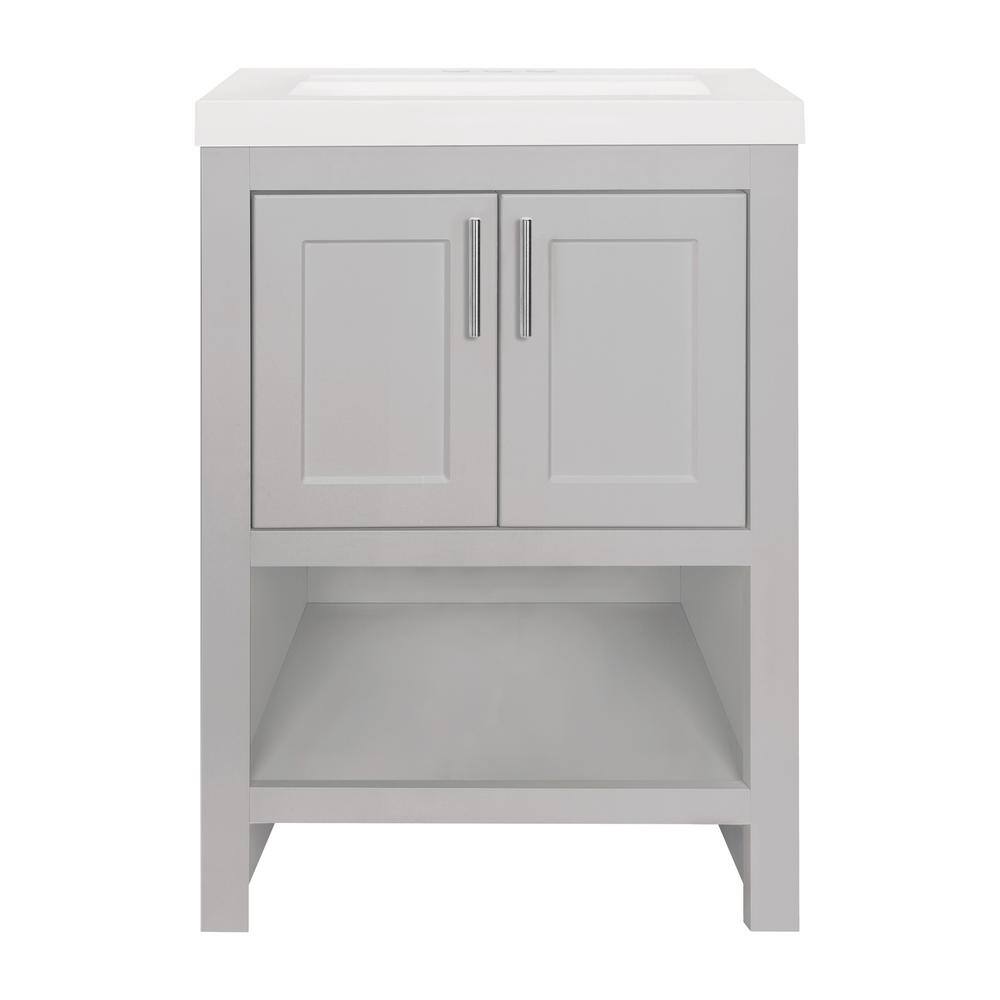 Glacier Bay Spa 24.5 in. W x 18.8 in. D x 35.5 in. H Single Sink Bath Vanity in Dove Gray with White Cultured Marble Top and Mirror PPSPADVR24MY