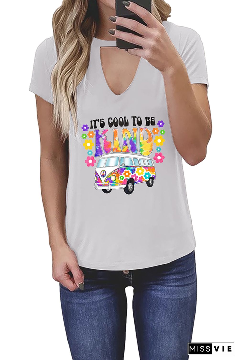 Cool To Be Kind Retro Bus Graphic Tees for Women Wholesale Short Sleeve T shirts Top