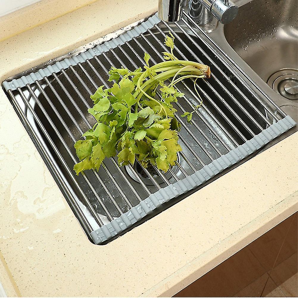 Adjustable Drainer Stainless Steel Sink Drain Rack Fruit Vegetable Drainer Kitchen 52x41cm