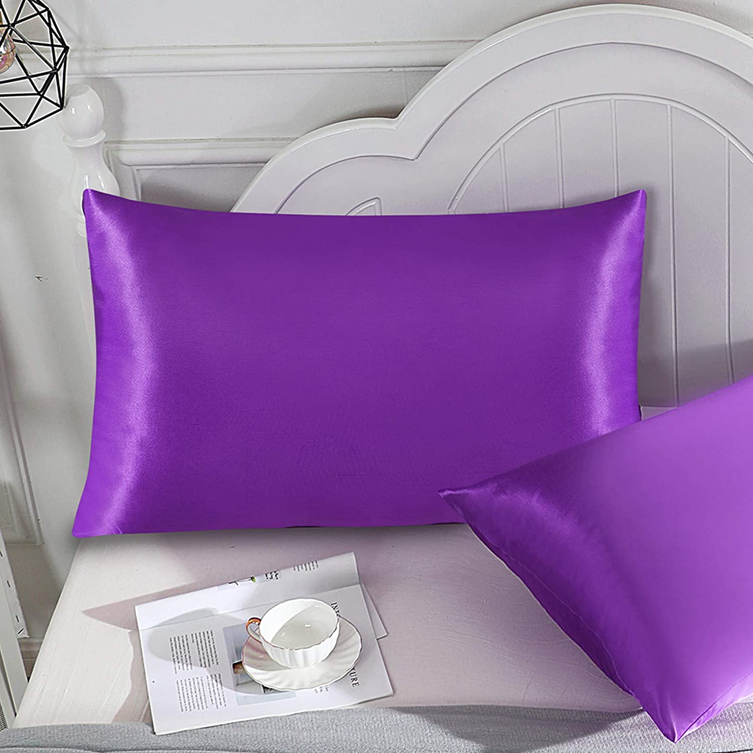 Satin Pillowcase for Hair and Skin, 2 pcs Silky Pillowcases with Envelop Closure