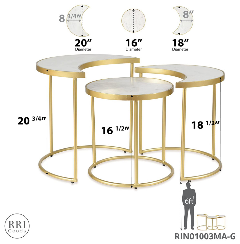 RRI Goods Modern White Marble and Gold Nesting Tables  Set of 3   Contemporary   Coffee Table Sets   by RRI Goods  Houzz