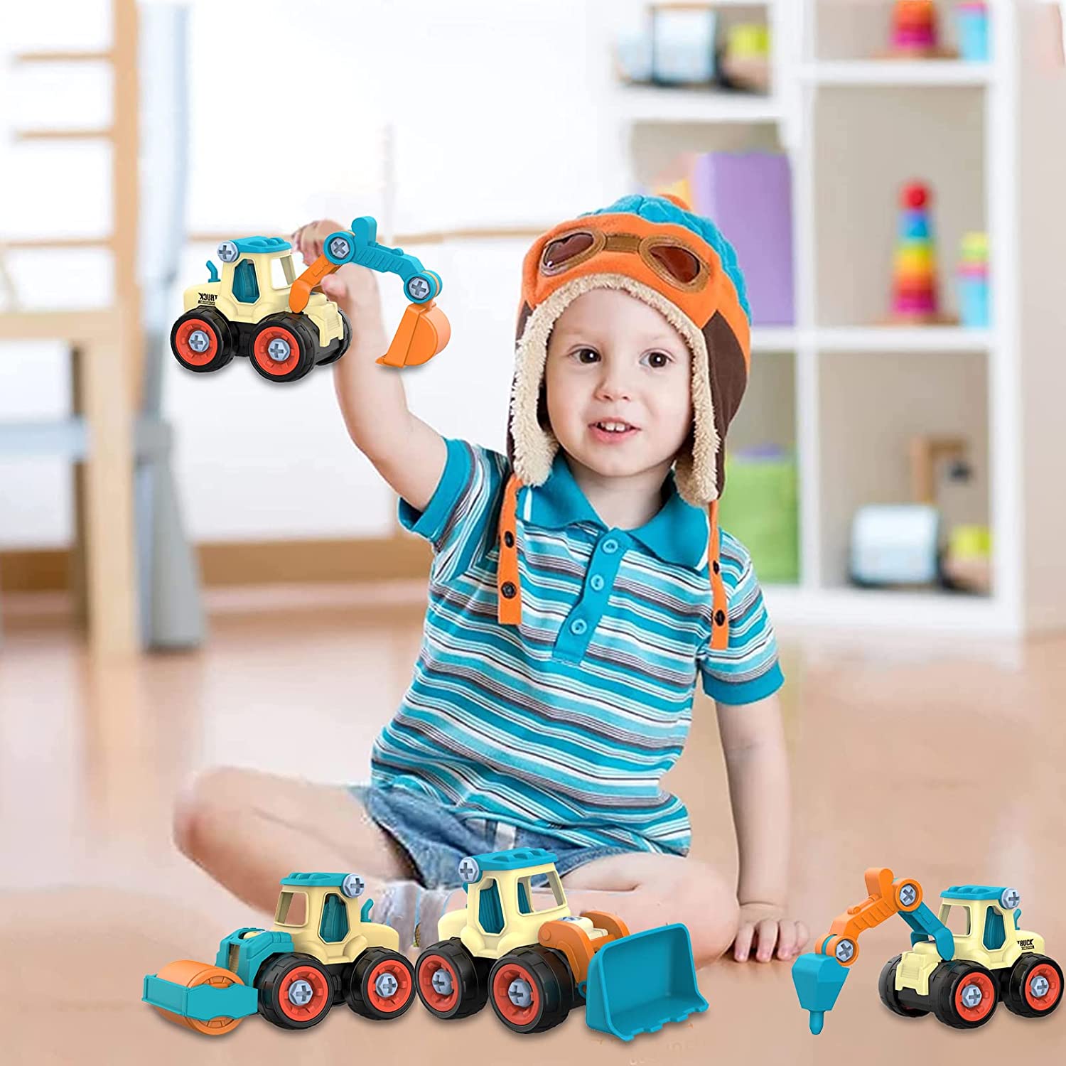 4 Pack Construction Truck Toys for Kids,Push Cars for Toddlers ,Take Apart the Outdoor Toy Car,Suitable Gifts for Boys Aged 1-5