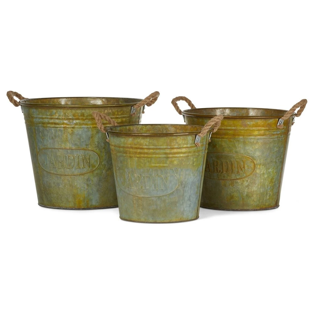 Newest design metal planters set of 3 With Trey galvanized huge garden buckets flower pots and planters at low price