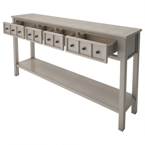 Homer Wooden Console Table with Four Drawers and Bottom Shelf (Gray Wash) - 60