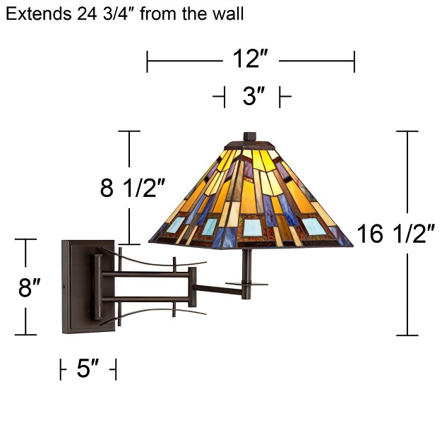 Robert Louis  Vintage Swing Arm Wall Lamp Plug in Light Fixture Jewel Tone Stained Art Glass For Bedroom Bedside Living Room Reading Home House