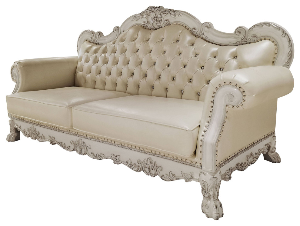 Dresden 38 quotW Upholstered Sofa  Antique White   Victorian   Sofas   by Acme Furniture  Houzz