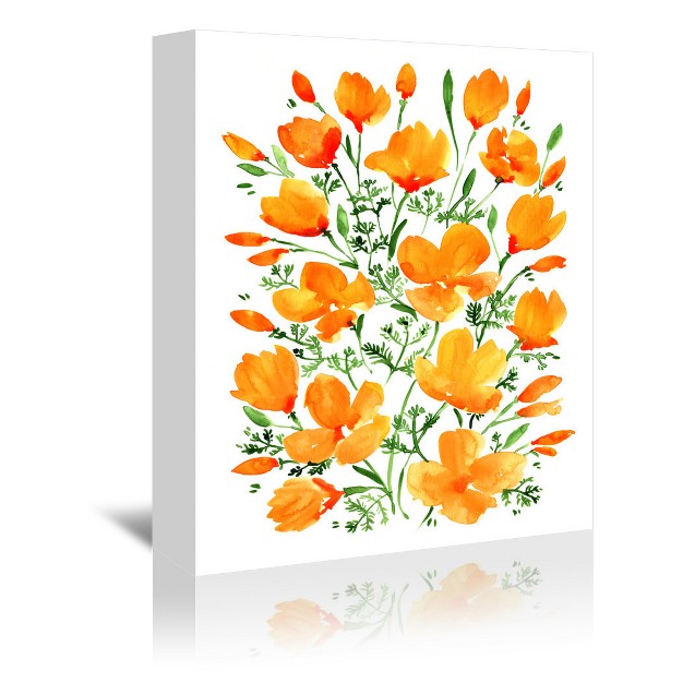 Americanflat Botanical Farmhouse Watercolor California Poppies By Blursbyai Wrapped Canvas